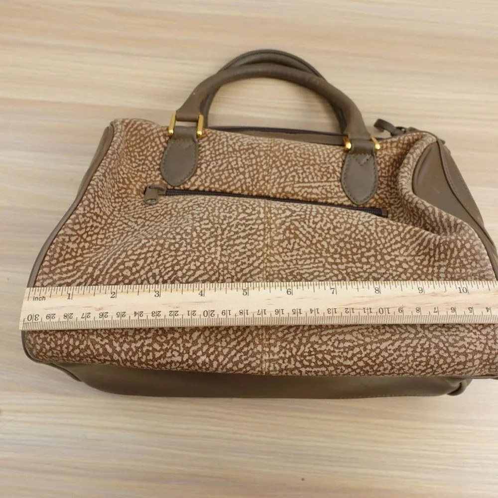 VINTAGE Brown‎ Quail Print Handbag Leather Partridge Eye Japanese SUSANA JAPAN